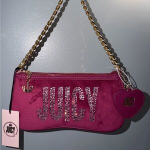 Juicy Couture Magenta Crystal-Logo Chain Wristlet